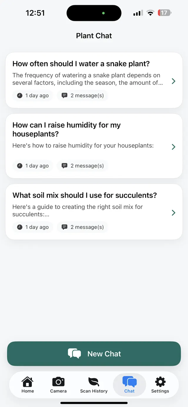 Plant chat with questions about watering a snake plant, raising humidity and soil for succulents.